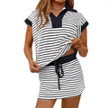 Striped Print Casual V-Neck Loose Short-Sleeve Suit