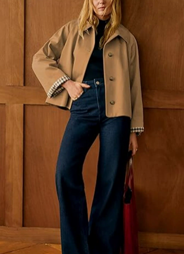 New Spring Button-Down Short Trench Coat with Lapel - Simple, Casual, and Stylish