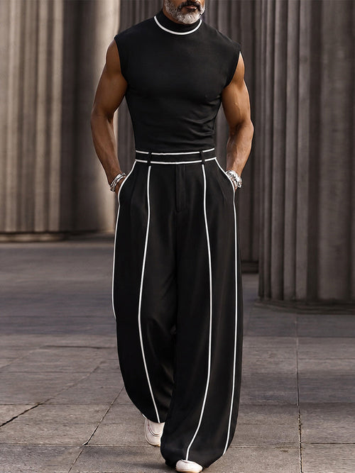 Color-block striped mock-neck set