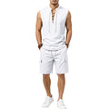 Linen skin-friendly breathable loose sleeveless drawstring shirt and shorts set