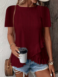 Fashionable and casual solid color short-sleeved crew neck T-shirt