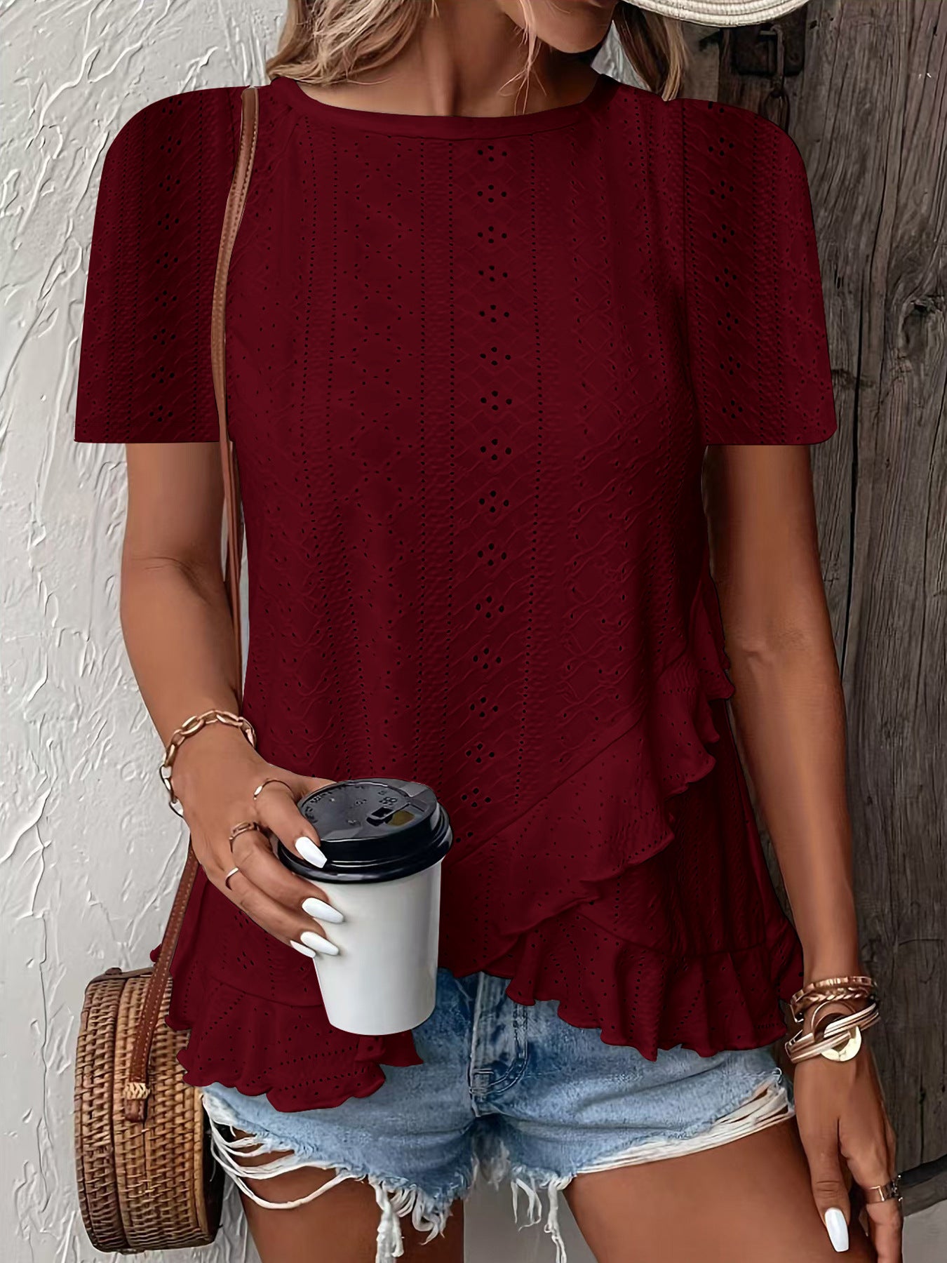 Fashionable and casual solid color short-sleeved crew neck T-shirt