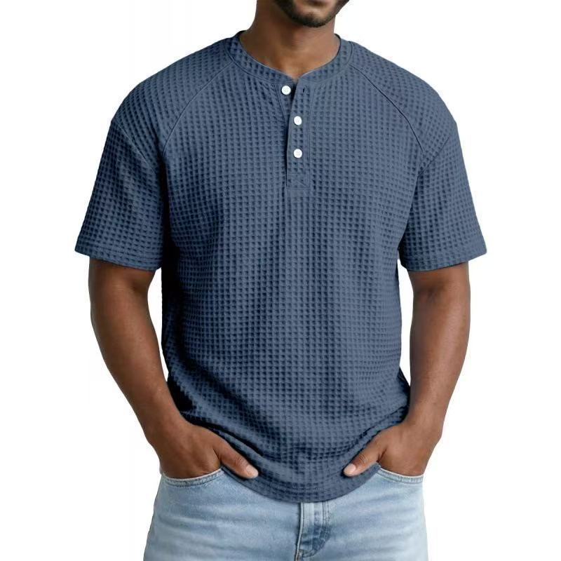 Crew neck short-sleeved polo shirt, color-blocked casual sports T-shirt for men