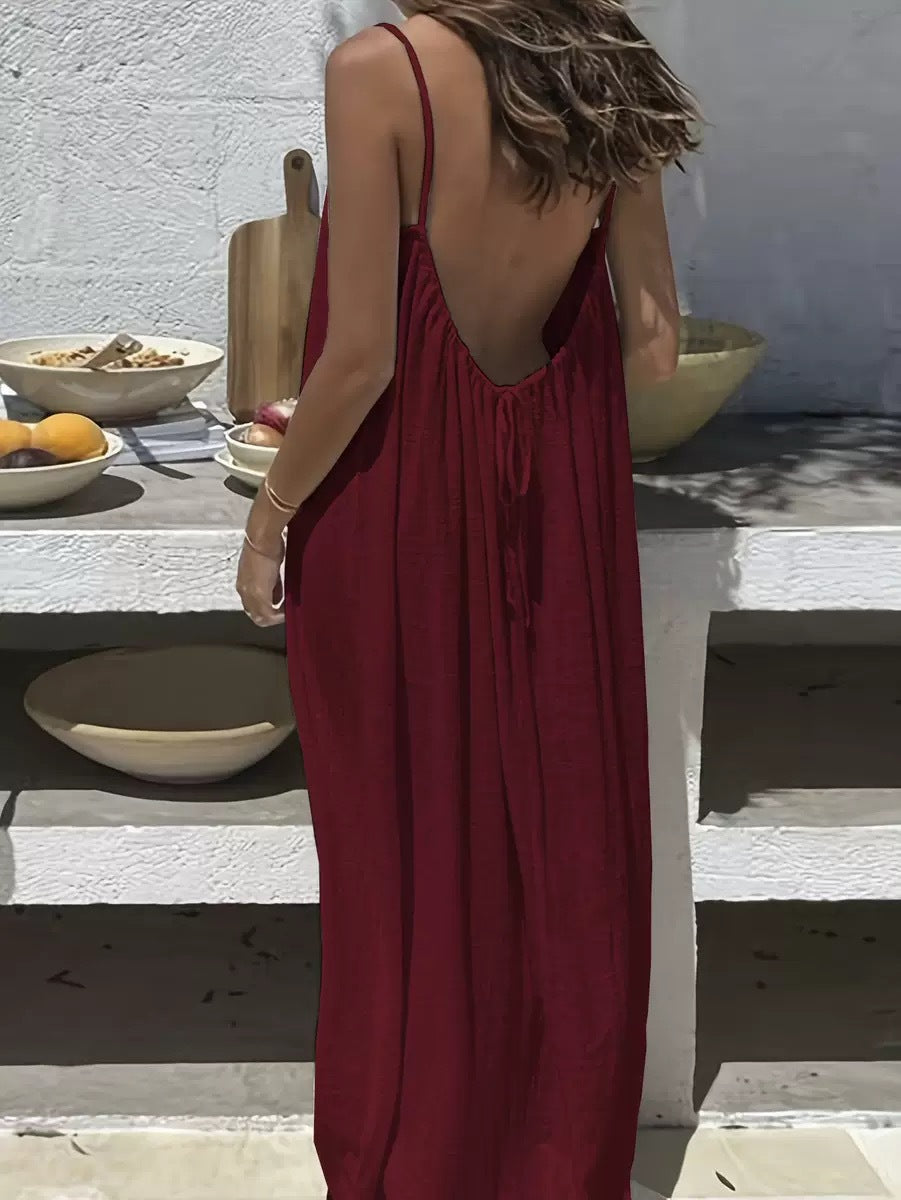☀️Women's Solid Color Backless Spaghetti Strap DressLimited-time special offer