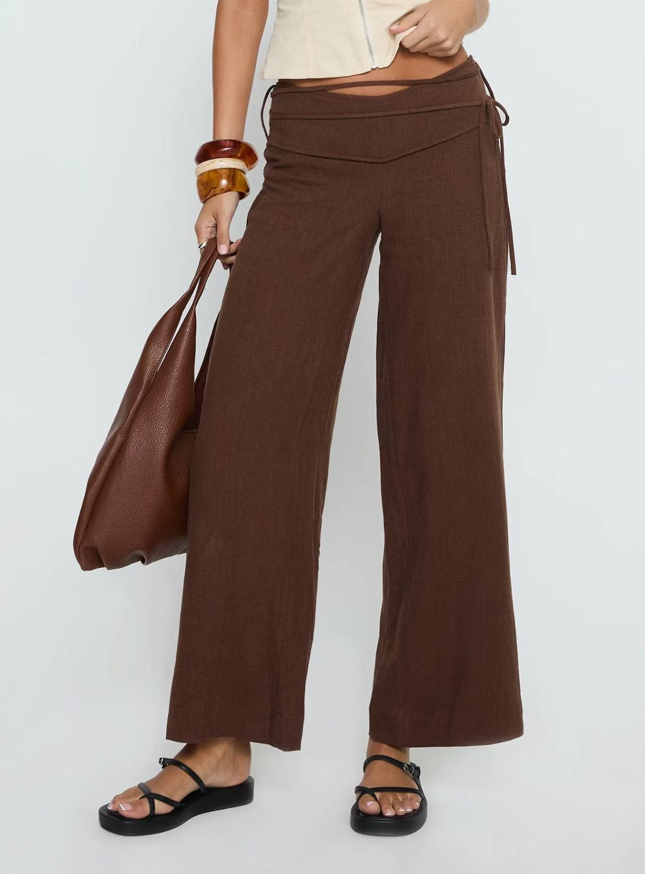 Straight-leg elegant casual trousers with drawstring