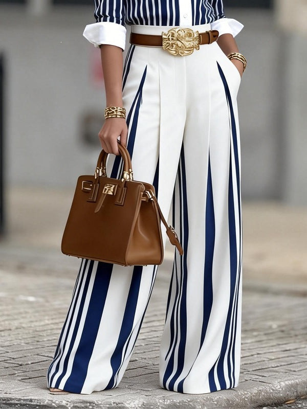 Striped T-shirt and loose-fitting trouser suit
