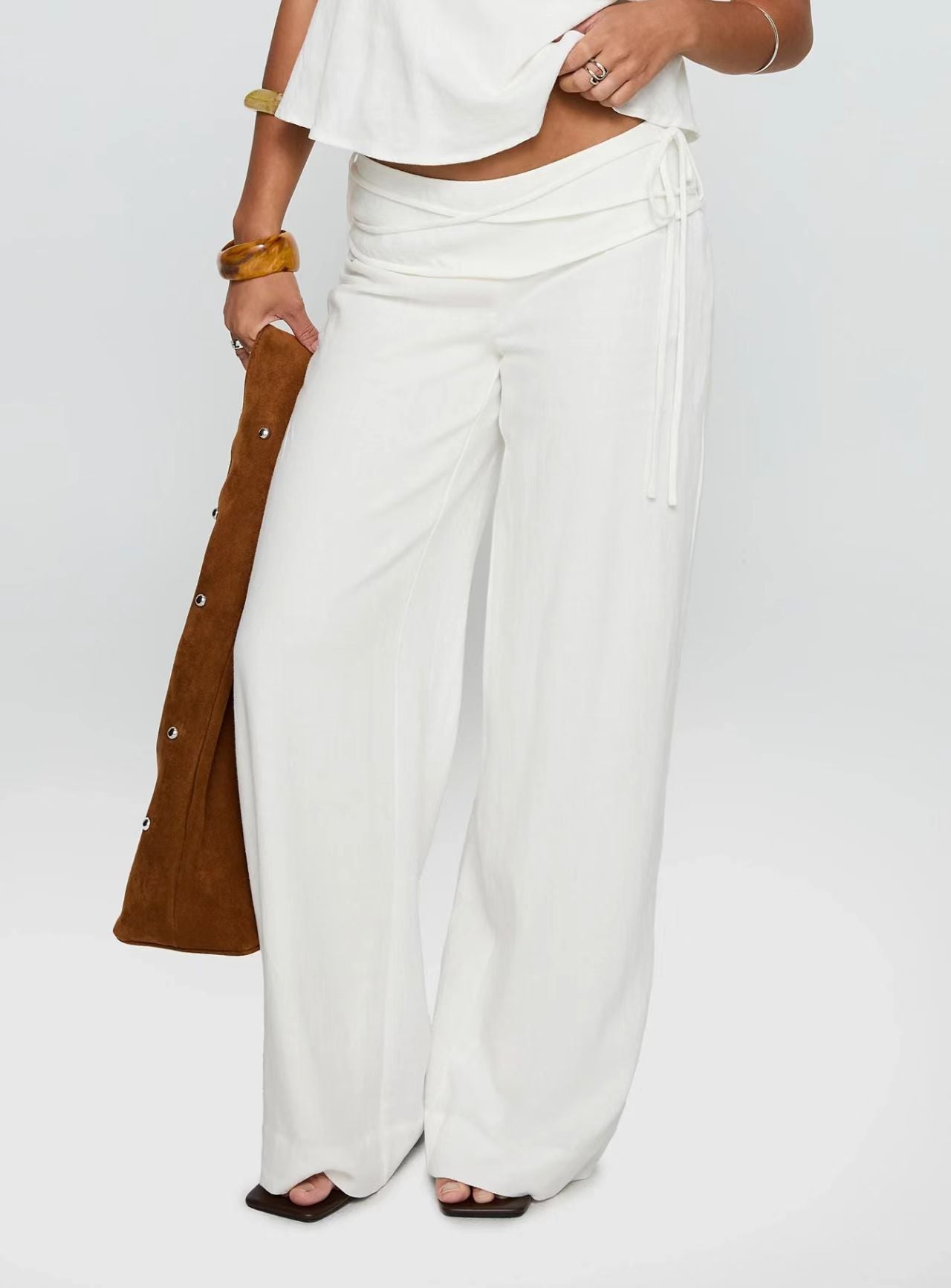 Straight-leg elegant casual trousers with drawstring