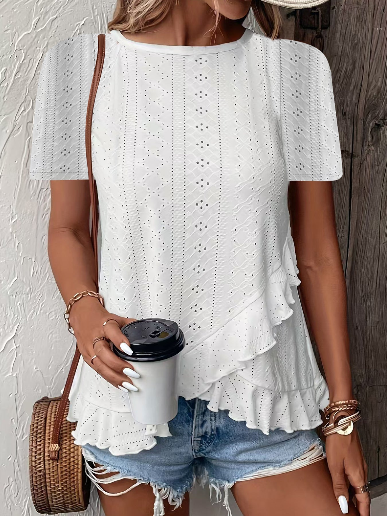 Fashionable and casual solid color short-sleeved crew neck T-shirt