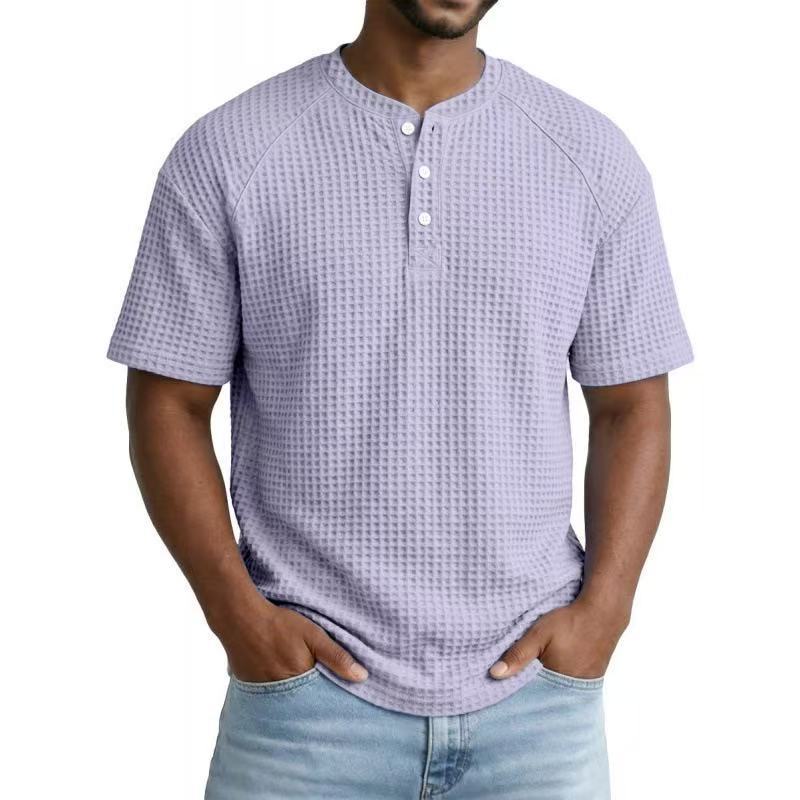 Crew neck short-sleeved polo shirt, color-blocked casual sports T-shirt for men