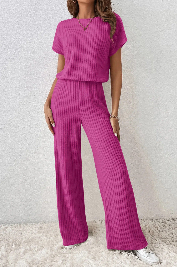 Fashionable raglan short-sleeved knit set