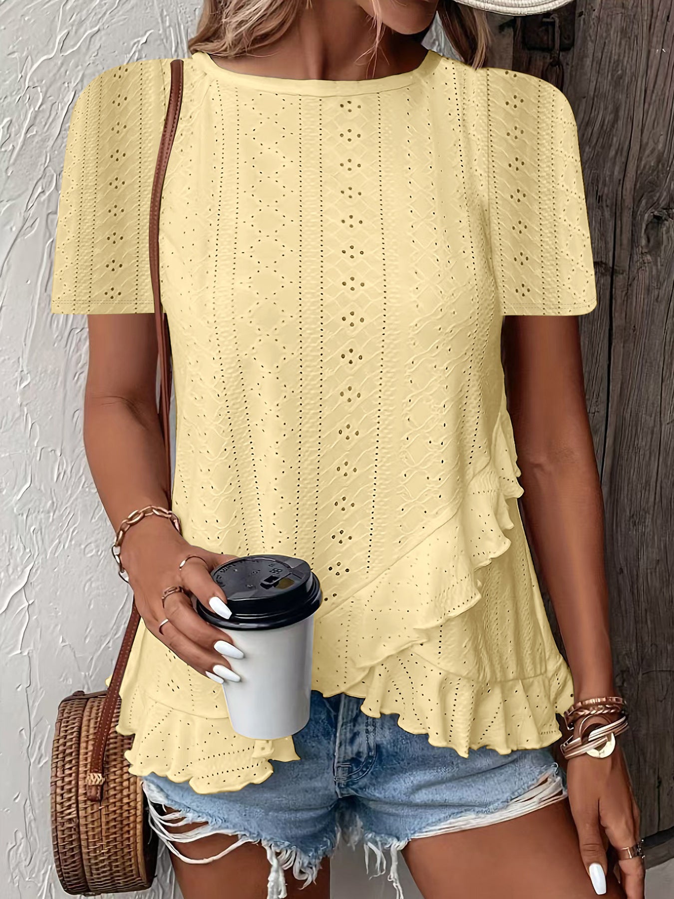 Fashionable and casual solid color short-sleeved crew neck T-shirt