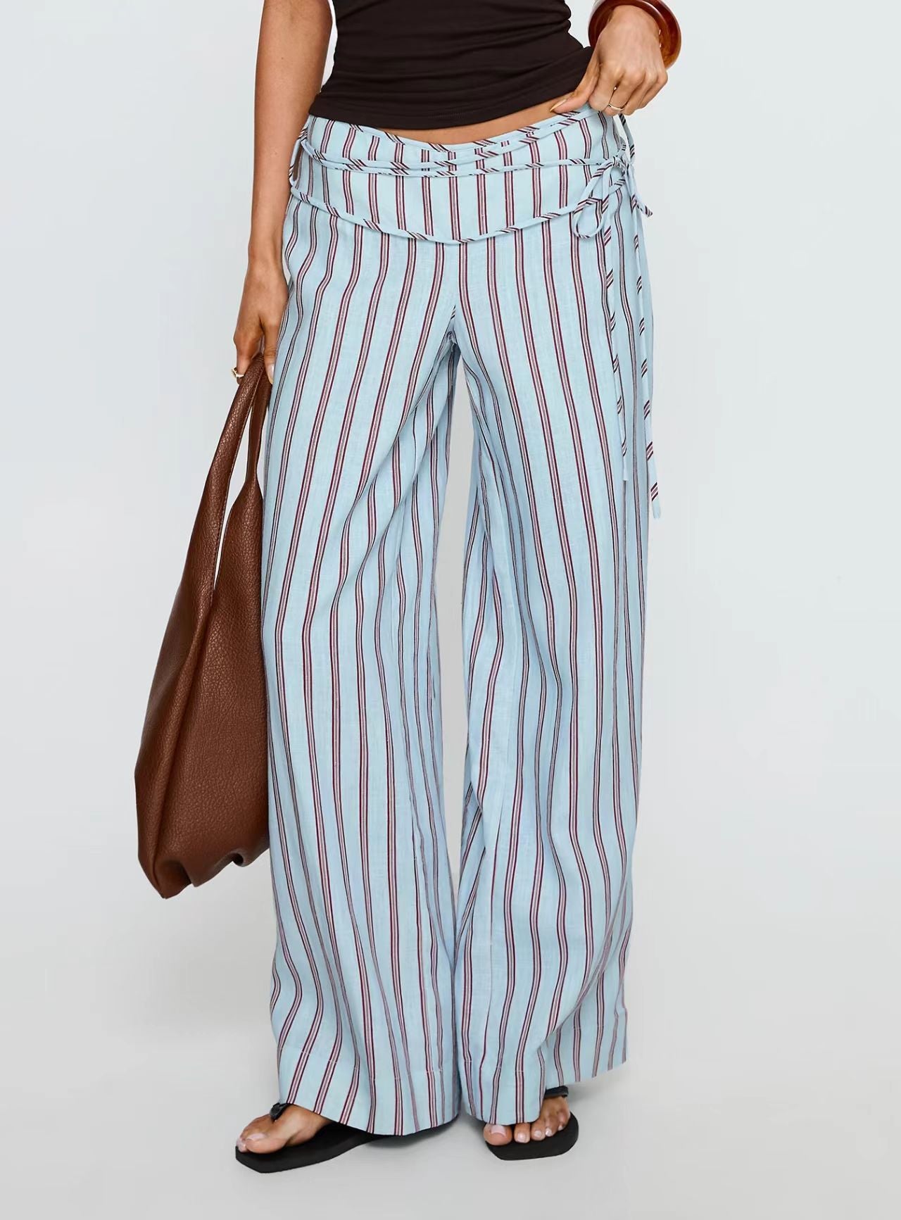 Straight-leg elegant casual trousers with drawstring