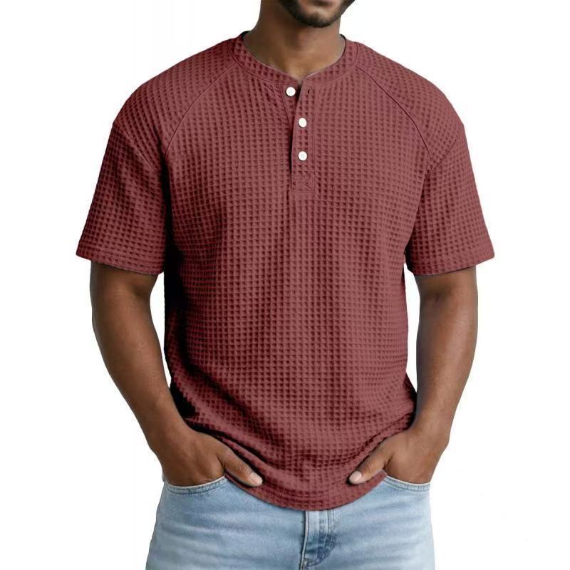 Crew neck short-sleeved polo shirt, color-blocked casual sports T-shirt for men