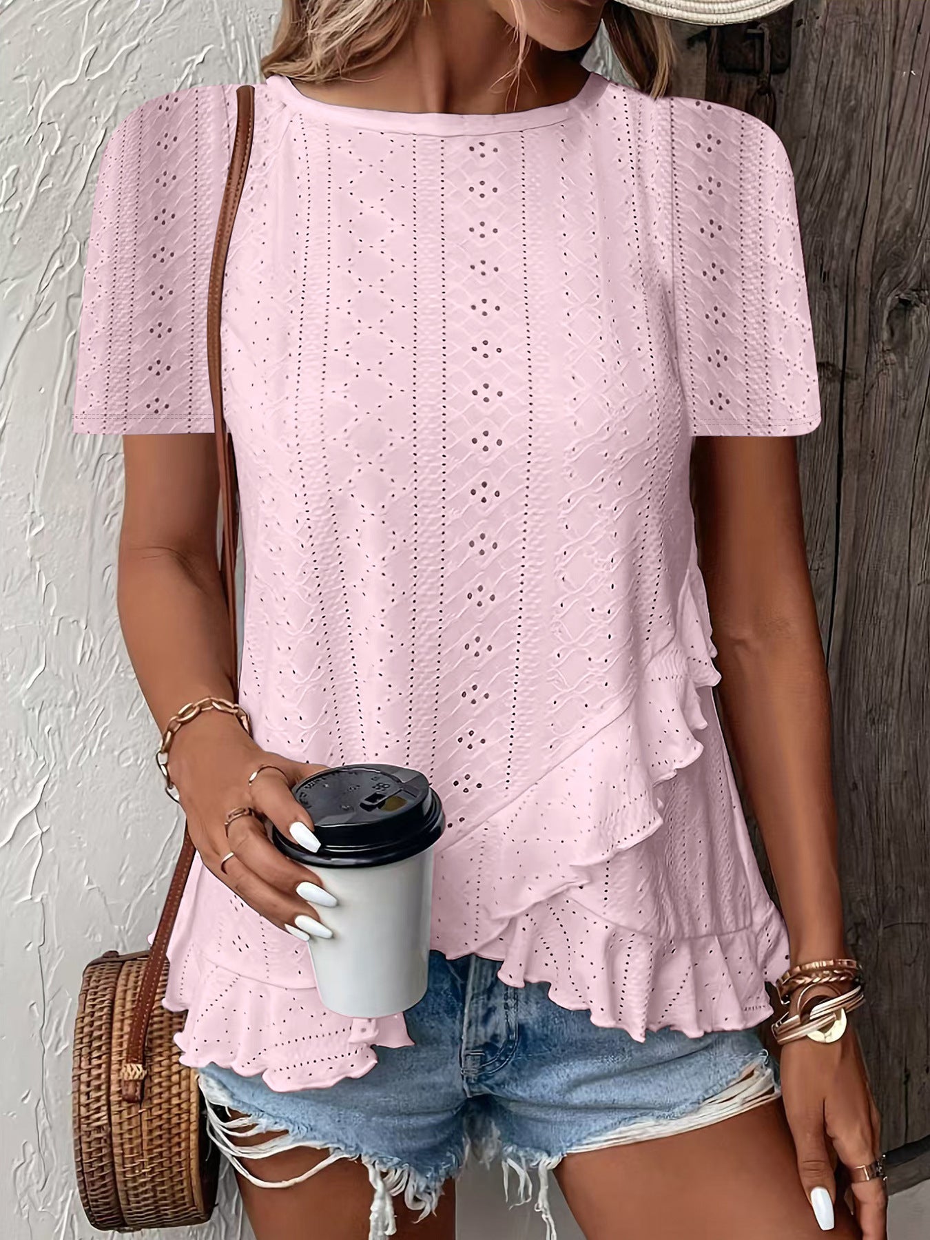 Fashionable and casual solid color short-sleeved crew neck T-shirt
