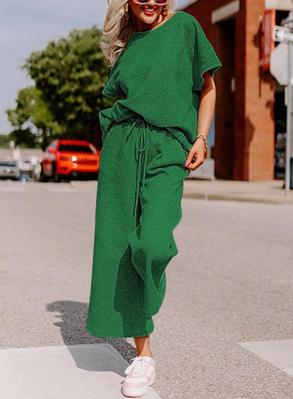 Simple solid color casual textured drawstring sportswear set
