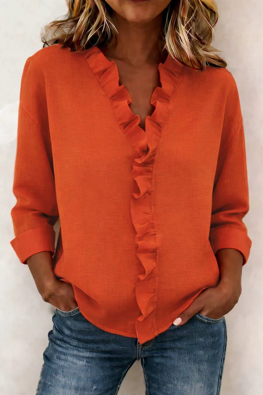 New Women's Ruffled Long-Sleeved Cotton Shirt