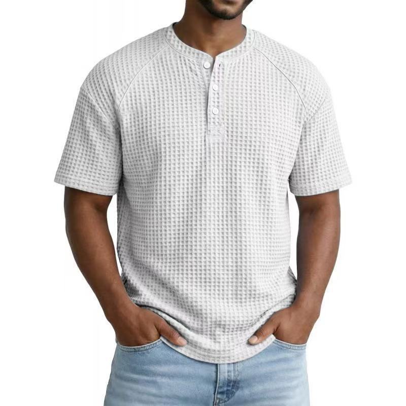 Crew neck short-sleeved polo shirt, color-blocked casual sports T-shirt for men