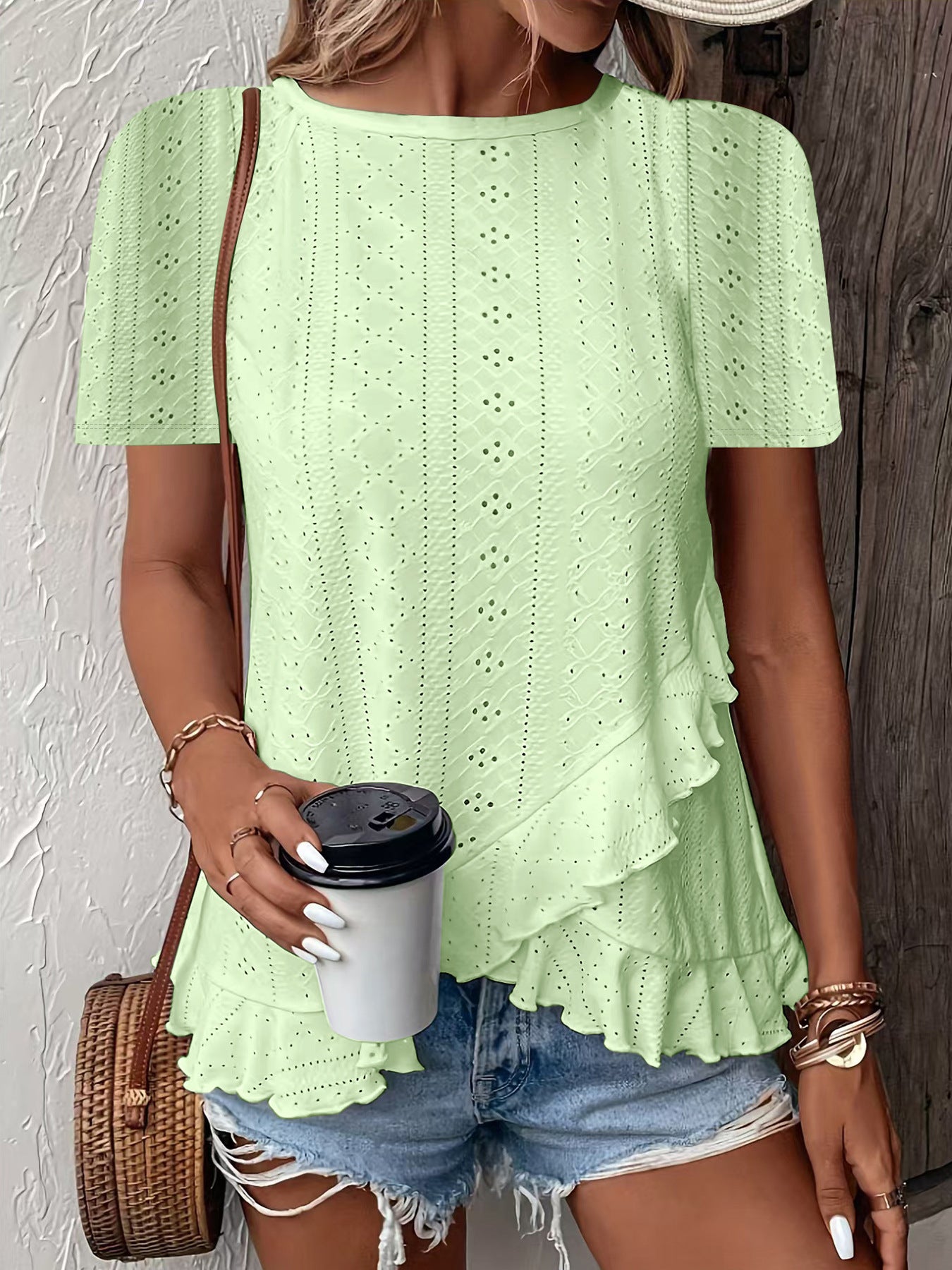 Fashionable and casual solid color short-sleeved crew neck T-shirt