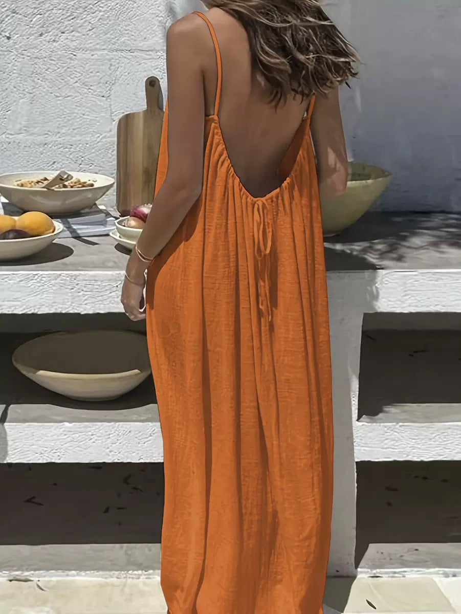 ☀️Women's Solid Color Backless Spaghetti Strap DressLimited-time special offer