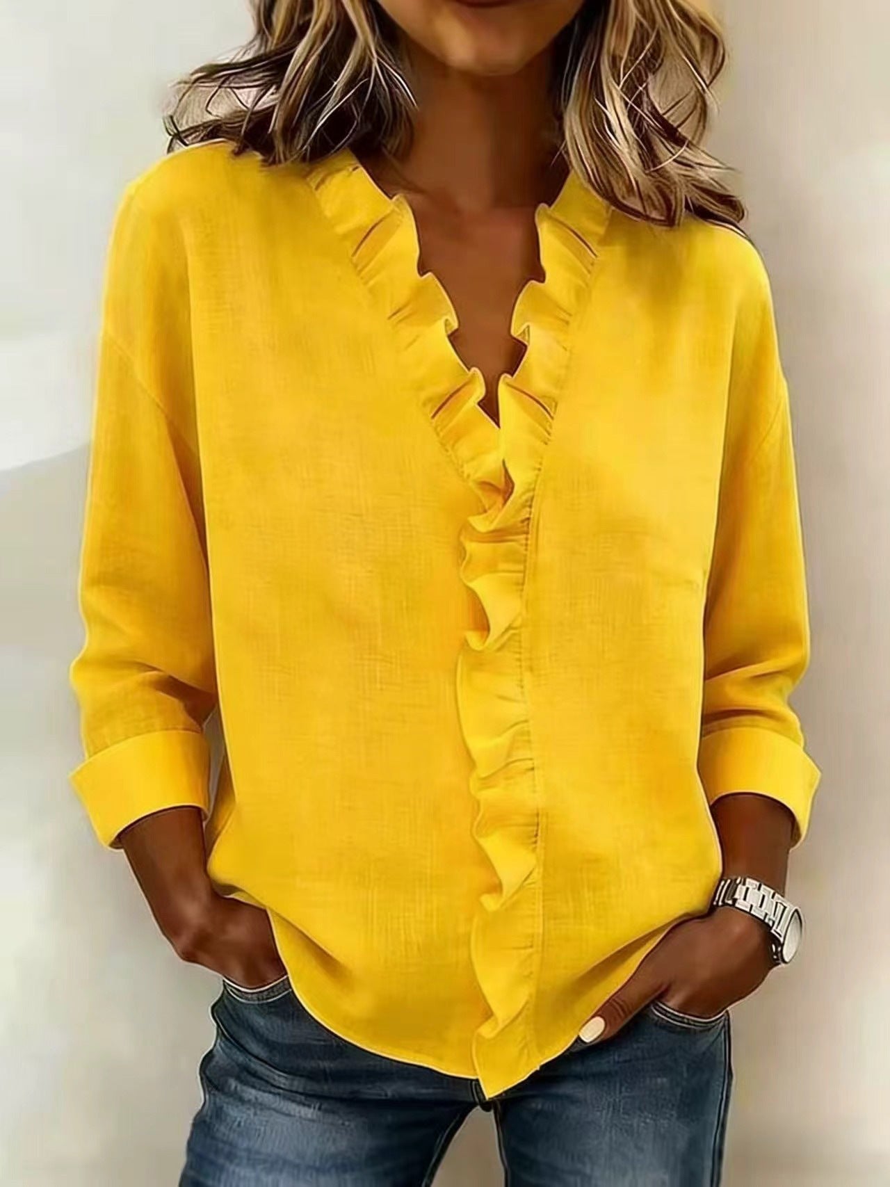 New Women's Ruffled Long-Sleeved Cotton Shirt