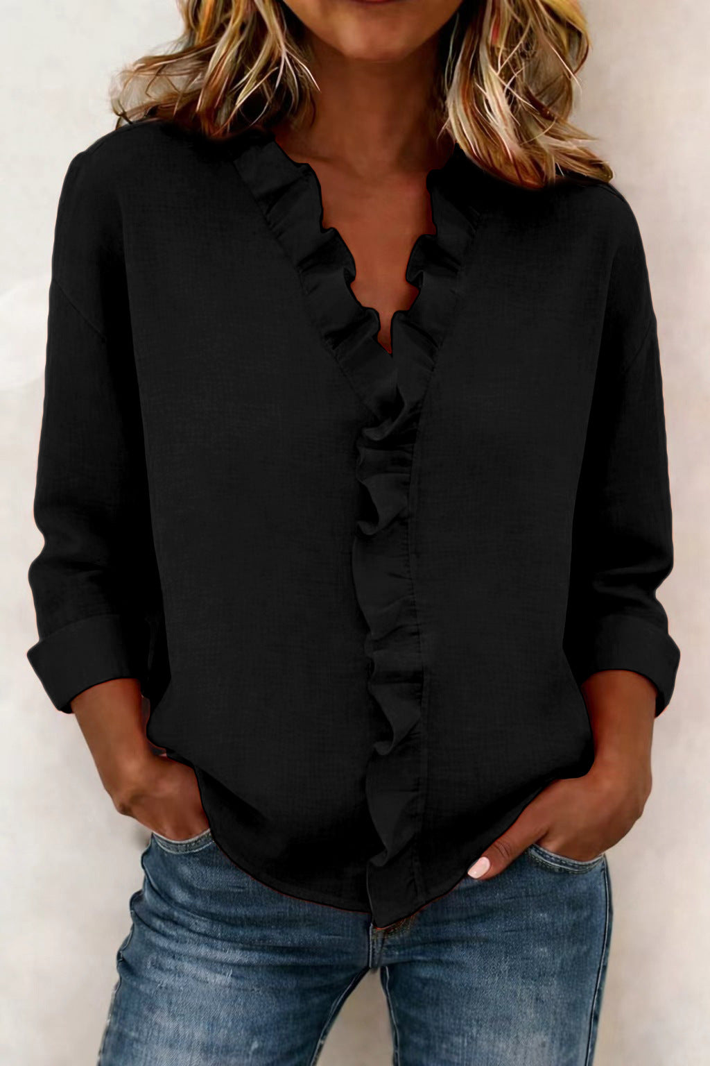 New Women's Ruffled Long-Sleeved Cotton Shirt