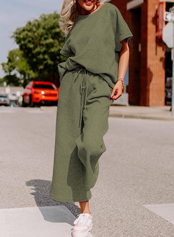 Simple solid color casual textured drawstring sportswear set
