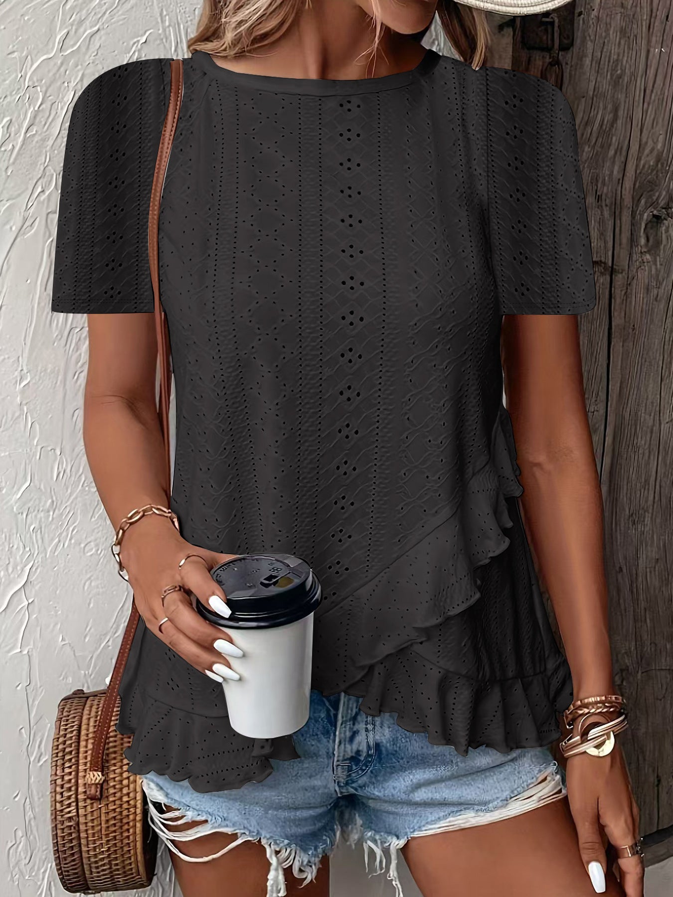 Fashionable and casual solid color short-sleeved crew neck T-shirt