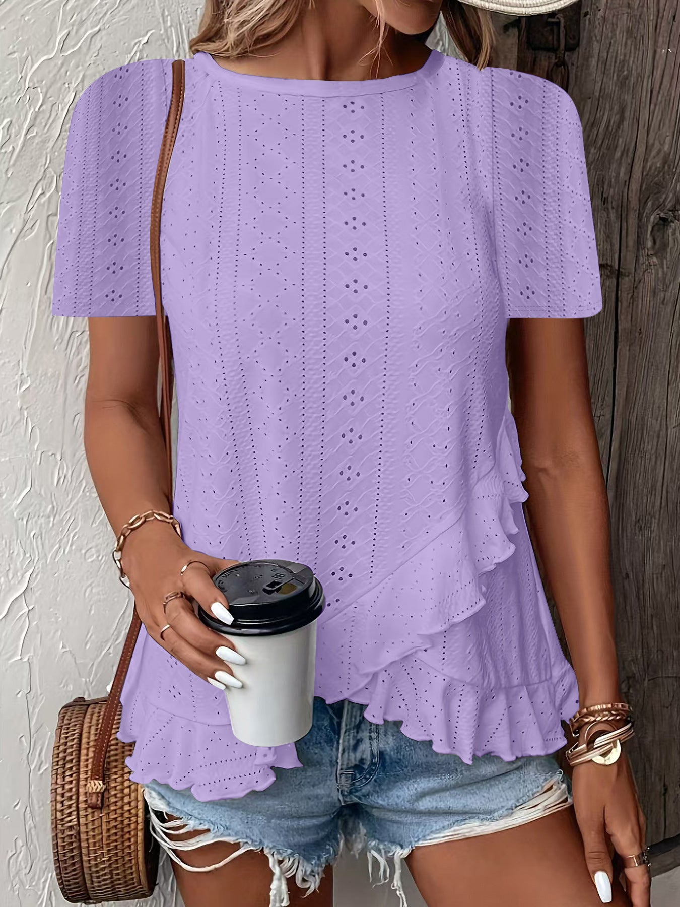 Fashionable and casual solid color short-sleeved crew neck T-shirt