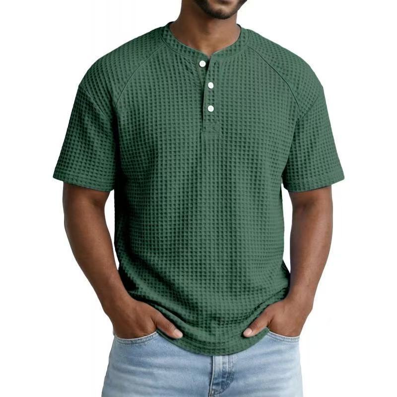 Crew neck short-sleeved polo shirt, color-blocked casual sports T-shirt for men