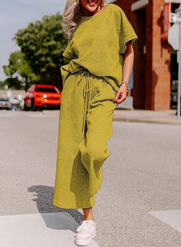Simple solid color casual textured drawstring sportswear set