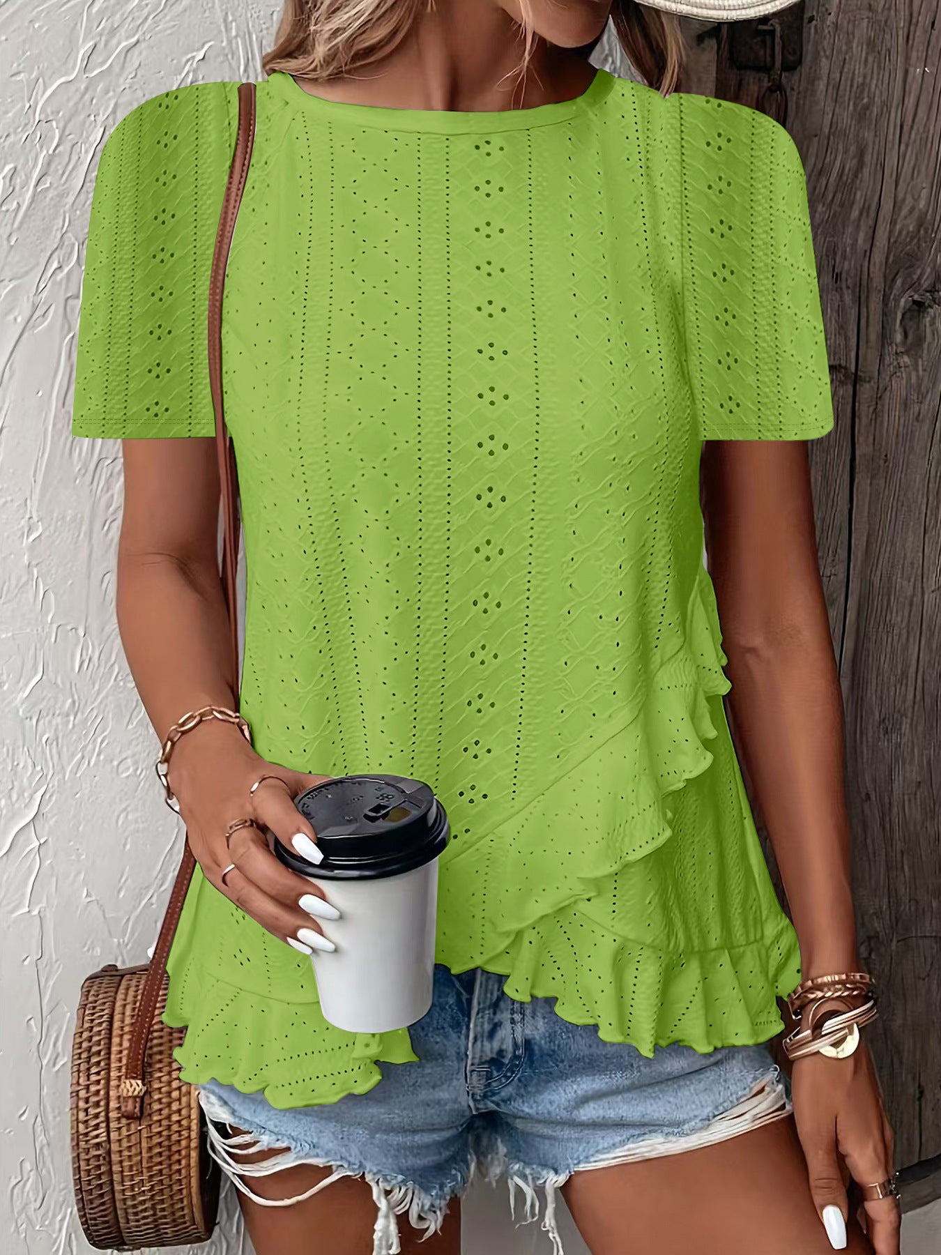 Fashionable and casual solid color short-sleeved crew neck T-shirt