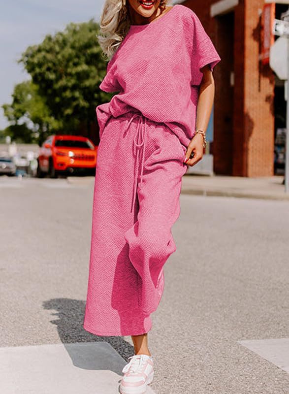 Simple solid color casual textured drawstring sportswear set