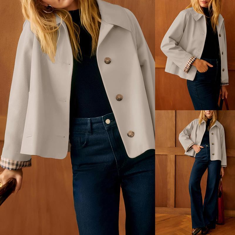 New Spring Button-Down Short Trench Coat with Lapel - Simple, Casual, and Stylish