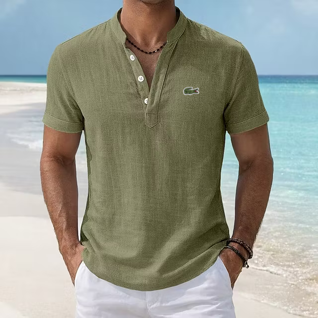 EasyWear Cotton-Linen Retro Stand Collar Polo