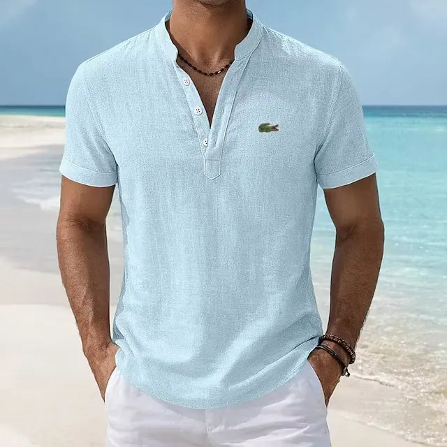 EasyWear Cotton-Linen Retro Stand Collar Polo