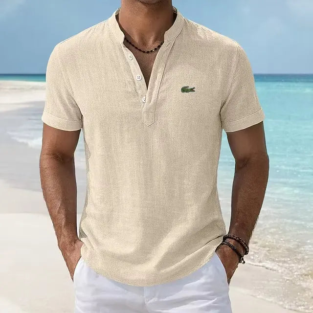 EasyWear Cotton-Linen Retro Stand Collar Polo