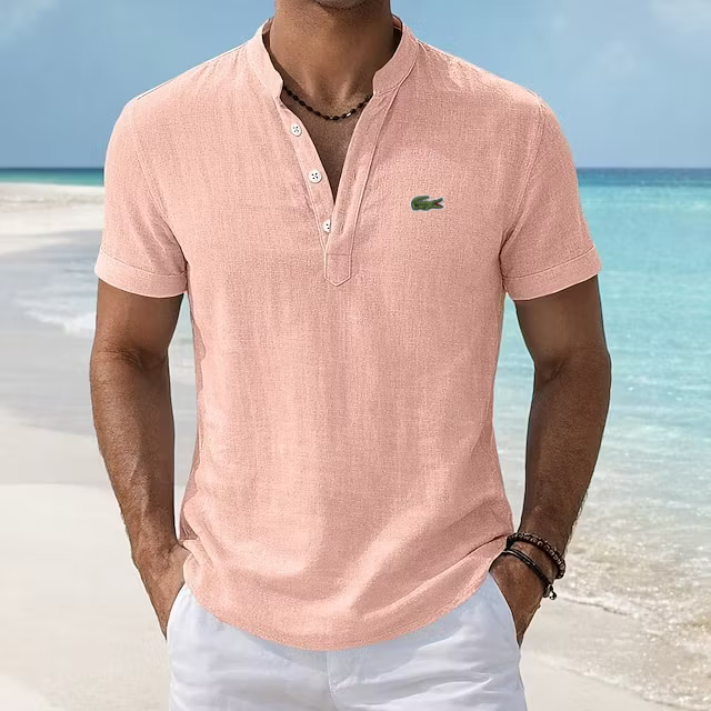 EasyWear Cotton-Linen Retro Stand Collar Polo