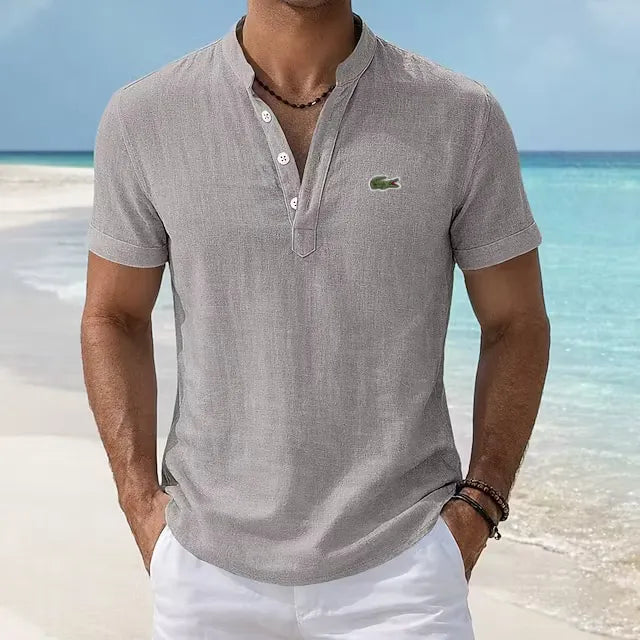 EasyWear Cotton-Linen Retro Stand Collar Polo