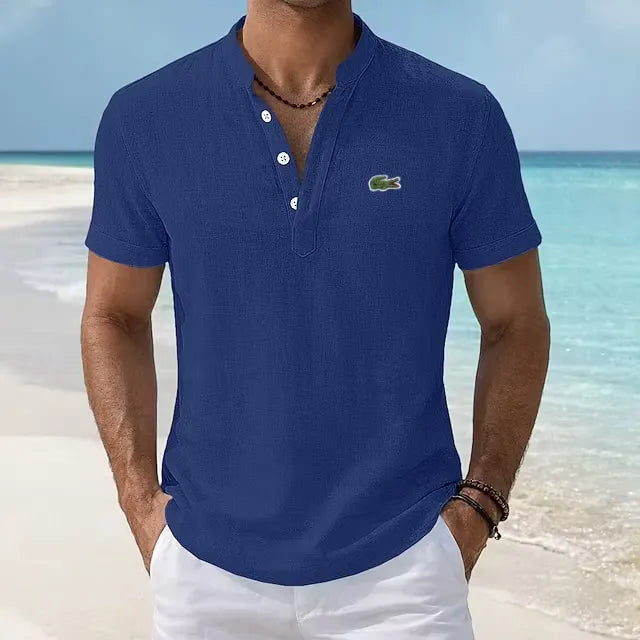EasyWear Cotton-Linen Retro Stand Collar Polo