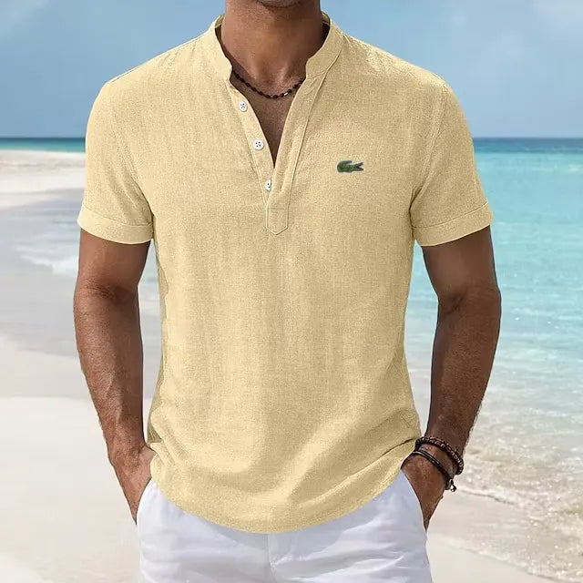 EasyWear Cotton-Linen Retro Stand Collar Polo
